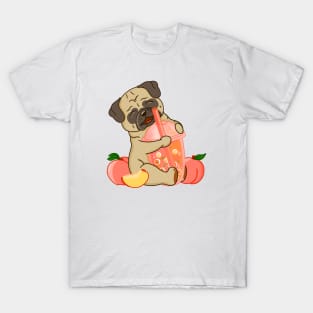 Pug and Peach Boba Drink T-Shirt